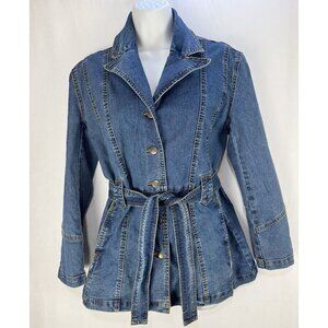 My Maille Montreal Tailored Belted Denim Blazer Jacket Women SZ 5